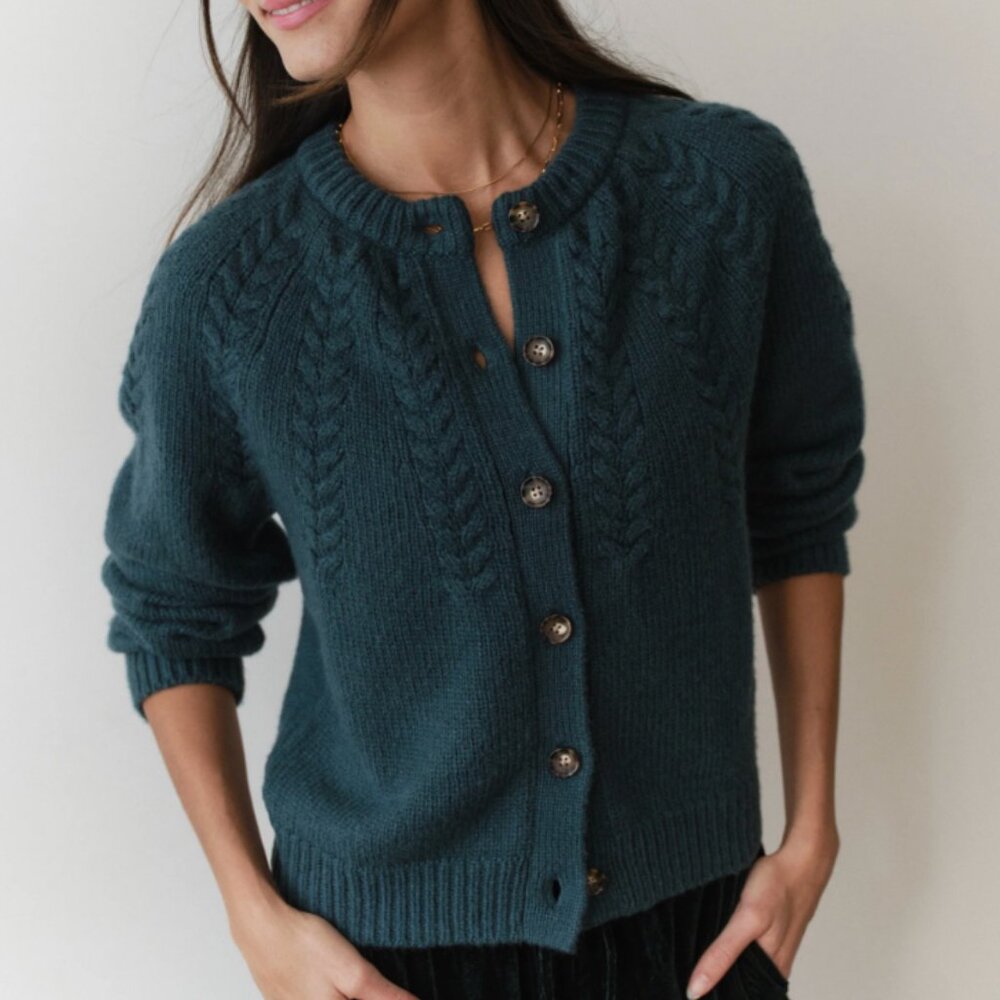 Marine Layer Forest Green Everly Cable Knit Cardigan